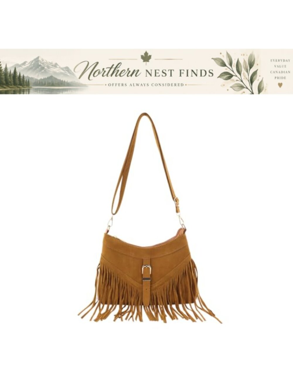 Suede Crossbody Bag Tassel Small Shoulder Bag Adjustable Detachable Strap Hobo